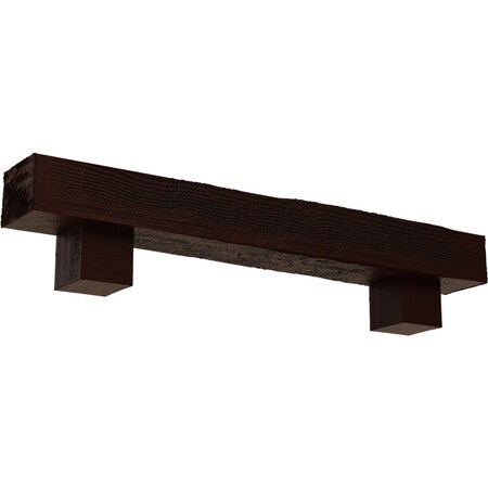 Ekena Millwork Kit w/ Alamo Corbels, NaturaL Pecan, 4"H x 4"D x 36"W Rough Sawn Faux Wood Fireplace ManteL MANURS04X04X36AOPE